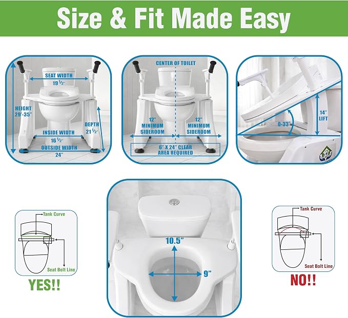 EaseLift Powered Toilet Lift Bedside Commode Kit Incl Electric Height Adjustable Elevated Seat Riser 440lbs Capacity Rechargeable Battery Incl
