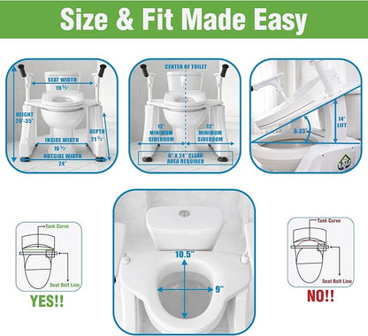 EaseLift Powered Toilet Lift Bedside Commode Kit Incl Electric Height Adjustable Elevated Seat Riser 440lbs Capacity Rechargeable Battery Incl