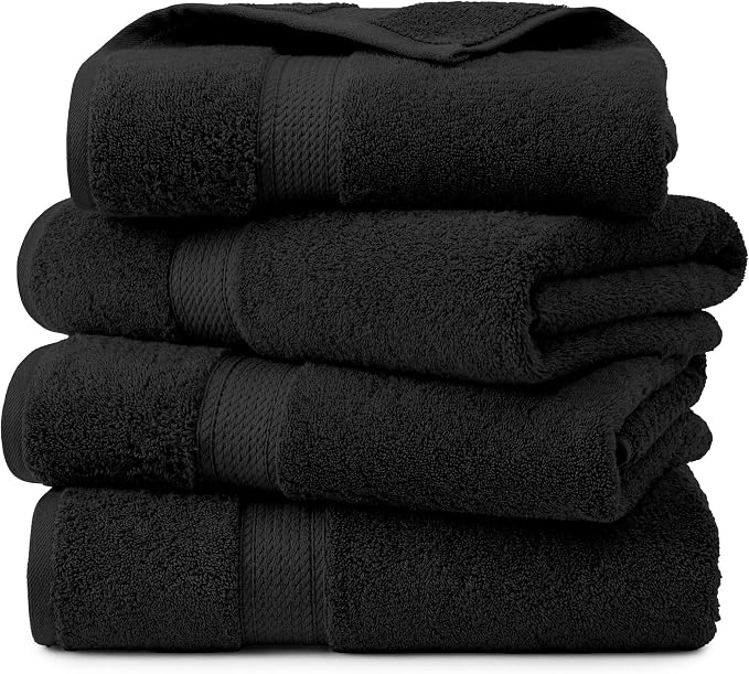 Superior Egyptian Cotton Plush & Absorbent, Bath Towel Set of 4, Black | Quick Dry, Soft Luxury Towel Set, Bath Essentials for Bathroom, Guest Bath, Spa, 4 Piece Bath, Madeline Towels