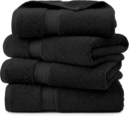 Superior Egyptian Cotton Plush & Absorbent, Bath Towel Set of 4, Black | Quick Dry, Soft Luxury Towel Set, Bath Essentials for Bathroom, Guest Bath, Spa, 4 Piece Bath, Madeline Towels