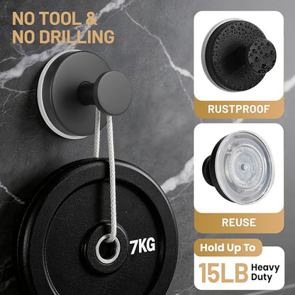 Suction Cup Hooks for Shower No-Drill Bathroom Hooks for Towels, Robes, Loofah Mountable on Bathroom Walls, Kitchen, Glass, Mirrors, Tile and Smooth,Non-Porous Surfaces (4, Matte Black)