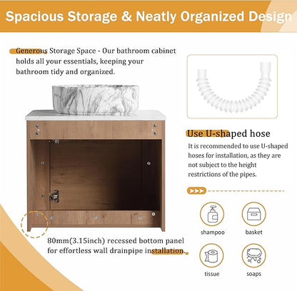 Malwee 24" Floating Bathroom Vanity with Sink, 24 Inch Wall Mounted Bathroom Cabinet Combo, Modern Single Sink Bath Storage Vanity Set, with 1 Soft Close Door and Ceramic Vessel Basin Top(24-QQ