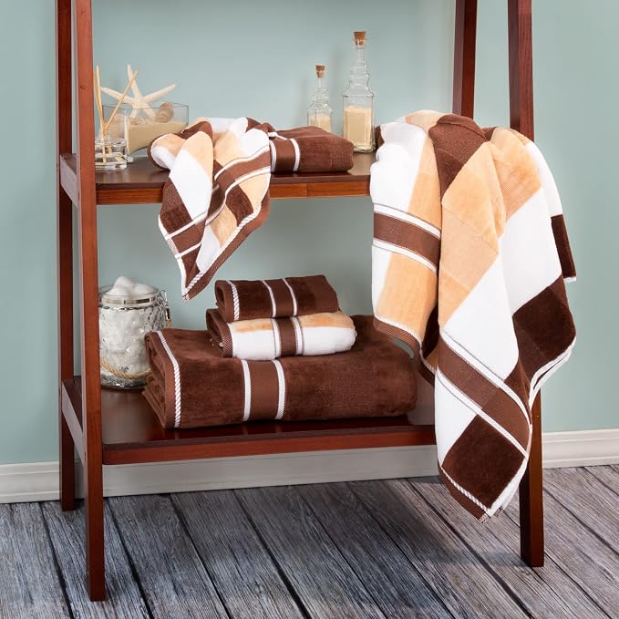 Lavish Home Bathroom Towels Set, Bathroom Accessories, Beige, Set of 6 | Includes 2 Bath Sheets, 2 Hand Towels, and 2 Wash Cloths, Soft 525 GSM 100% Cotton Set for Shower, Gym, Dorm, and Spa