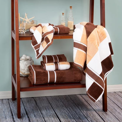 Lavish Home Bathroom Towels Set, Bathroom Accessories, Beige, Set of 6 | Includes 2 Bath Sheets, 2 Hand Towels, and 2 Wash Cloths, Soft 525 GSM 100% Cotton Set for Shower, Gym, Dorm, and Spa