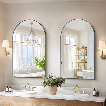 COFENY Arched Mirror, 24’’x40’’ Black Arch Mirror for Bathroom, Arched Bathroom Mirror with Frame, Modern Wall Mounted Mirror for Over Sink Mantle Bedroom Vanity Living Room Entryway