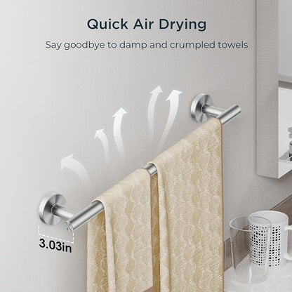 FORIOUS Bathroom Accessories, 5-Piece Bathroom Hardware Set - 24" Towel Bar | Brushed Nickel | Towel Hooks, Towel Racks for Bathroom, Toilet Paper Holder With Shelf, Towel Ring | SUS304 Stainless Steel