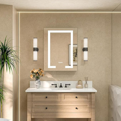TETOTE LED Lighted Medicine Cabinet Mirror for Bathroom 20 x 26 Tempered Glass Recessed or Wall Mounted Cabinet with Storage & Outlets & USB, 3-Color Dimming Led Lights, Defogger, Adjustable Shelve