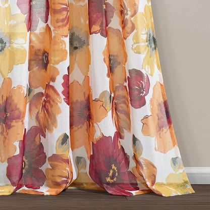 Lush Decor Leah Floral Sheer Window Curtain Panels Pair 52"W x 84"L Red & Orange - Floral Curtains for Bedroom - Sheer Curtains for Living Room