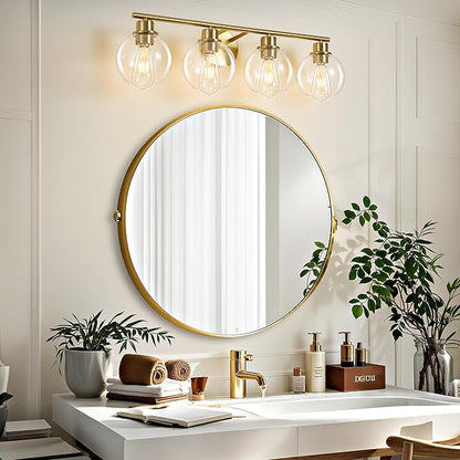 Bathroom Vanity Light, 29.5 Inch Modern Wall Sconce with Clear Glass Shade, 4-Light Gold Over Mirror Vanity Lighting for Bathroom