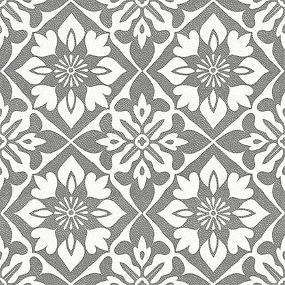 Gray White Floral Geometric Peel and Stick Floor Tiles 12x12 Inch 10PCS | Gray and white floral geometric pattern vinyl floor stickers for kitchen bathroom entryway and indoor home decor