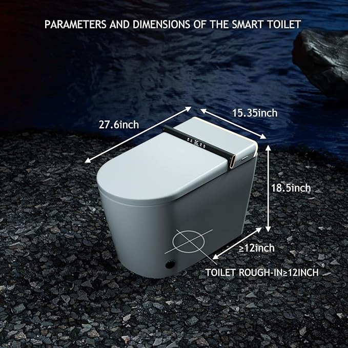 Modern Smart Toilet, One Piece Toilet with Auto Open/Close Lid, Heated Seat, Bidet Function, Warm Air Dry, Foam Shield, Auto Deodorization, Night Light, Remote Control