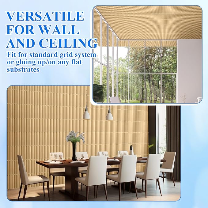 Nuanchu 32 Pcs 3D Wall Panels, 12"x12" PVC Fluted Tiles, Natural Oak | Waterproof Accent Panels, Paintable Wall Tiles, for TV Background, Bedroom, Bathroom, Gaming Room, Cuttable Home DIY Decor