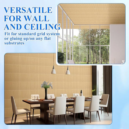 Nuanchu 60 Pcs 3D Wall Panels, 12"x12" PVC Fluted Tiles, Natural Oak | Waterproof Accent Panels, Paintable Wall Tiles, for TV Background, Bedroom, Bathroom, Gaming Room, Cuttable Home DIY Decor