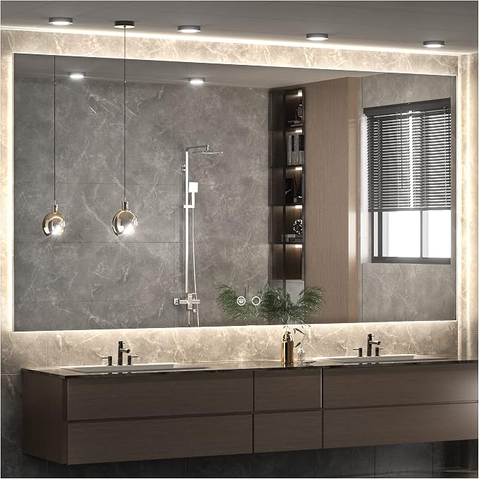 Keonjinn 60" x 36" LED Backlit Mirror Bathroom, Safe HD Tempered Glass | 3000K/4500K/6000K, Dimmable, Auto-OFF Defogging, Secure French Cleat Installation, Oversized Lighted Bathroom Mirror for Wall