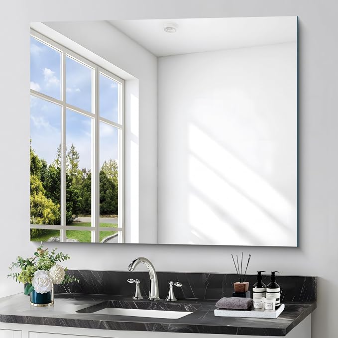 KOCUUY Large Frameless Mirror,36x40 Inch Rectangle Bathroom Vanity Mirror for Over Sink, Upgraded Shatterproof Unframed Design
