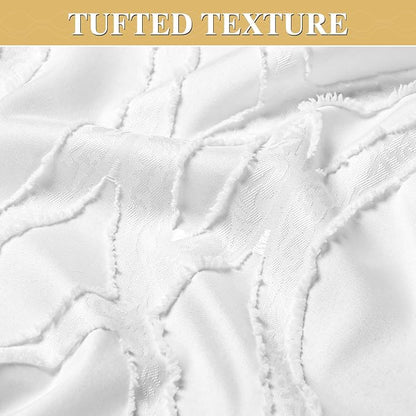 Yinhua No Hook Shower Curtain with Snap in Liner Set, 71" W×86" L, White | Hotel Style, See Through Top Window, Washable Waterproof, Tufted, Extra Long Hookless Curtain for Bathroom Bathtub