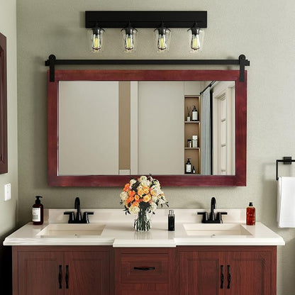 COGOOD Farmhouse Bathroom Mirrors for Over Sink - 30 x 49 Espresso | Rustic Barn Door Wood Framed Vanity Mirror for Entryway, Living Room, Bedroom, Dresser Wall Decor