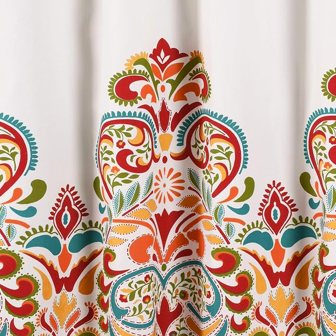 Lush Decor Clara Shower Curtain Single 72" W x 72" L Turquoise & Tangerine - Fabric Shower Curtains for Bathroom - Colorful Bathroom Curtain - Boho Décor