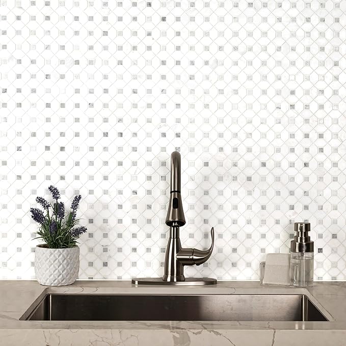 MSI Bianco Dolomite Dotty Polished Marble Mesh-Mounted Mosaic Tile for Kitchen Backsplash, Bathroom Wall, Accent Wall, and Shower