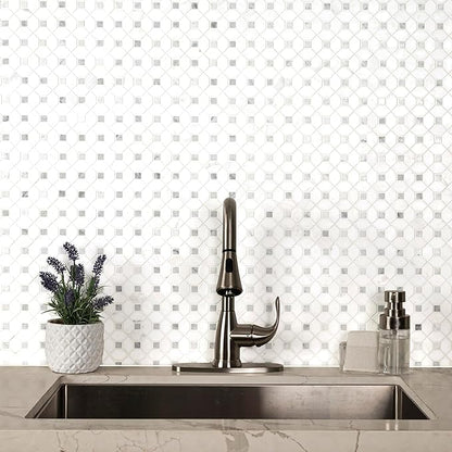 MSI Bianco Dolomite Dotty Polished Marble Mesh-Mounted Mosaic Tile for Kitchen Backsplash, Bathroom Wall, Accent Wall, and Shower
