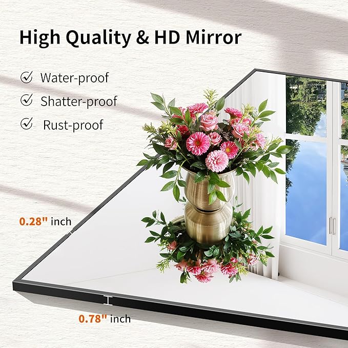 Black Bathroom Mirror for Wall, 24x32 Inch Rectangle Mirror with Metal Frame, Modern Vanity Mirrors for Bathroom Living Room, Entryway Hangs Horizontal or Vertical