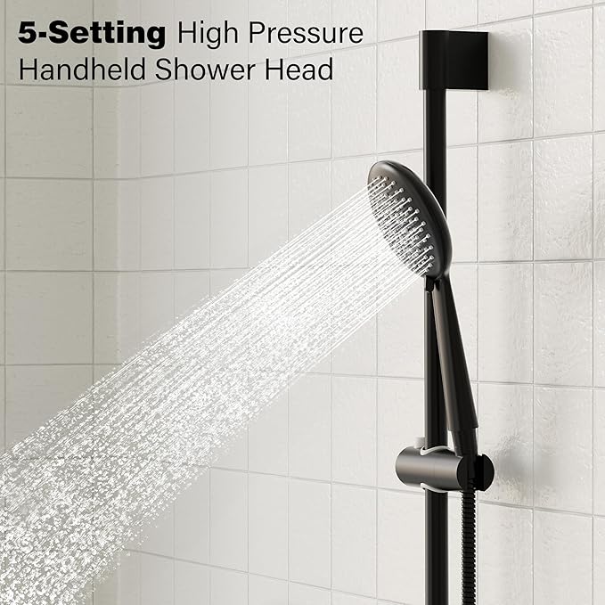 Gabrylly Shower System, High Pressure 12" Rain Shower Head with Handheld Shower,Wall Mounted Slide Bar Shower Faucet Set Complete, Shower Combo Set with Shower Valve,Matte Black