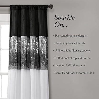 Lush Decor Night Sky Window Curtain Panel, Single 42"W x 84"L Black & White - Sequin Backdrop Curtain - Room Darkening Curtains For Bedroom - Glam Decor