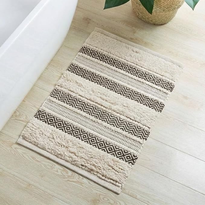 INK+IVY Asher Non-Slip Bath Rug Absorbent Quick Dry, 20 x 32, Black | Soft Pile, Machine Washable, Striped Pattern, Boho, OEKO-TEX Certified, Hand-Woven Texture, for Bathroom, Shower Room