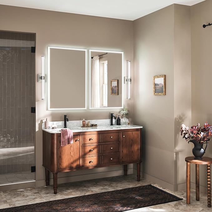 Kichler Laurene LED Bath Bar Light, Brushed Nickel | Linear vanity light with clear glass for mirrors and vanities (26.5" x 5"), 55238NILED