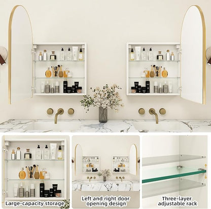 20 x 30 Medicine Cabinet with Mirror,Gold Bathroom Mirror with Storage,Metal Framed Medicine Cabinet Wall Mount with Adjustable Shelves for Bathroom Vanity Modern Farmhouse
