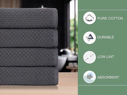 COTTON CRAFT Euro Spa Waffle Weave Bath Towels - Set of 4 Grey Towels | Pure 100% Ringspun Cotton Oversized Luxurious Towel Set - Soft Plush Super Absorbent Low Lint Quick Dry - 30 x 56 inches