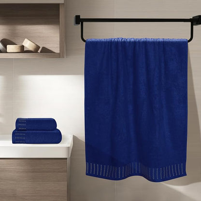 Ultra Soft 3 Pack Cotton Towel Set, Contains a Bath Towels 28x55 inch, a Hand Towels 16x24 inch & a Wash Coths 12x12 inch, Ideal Everyday use, Compact & Lightweight - Navy Blue