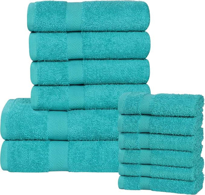 Superior 12-Piece Cotton Assorted Towel Set, Includes 6 Face Towel, 4 Hand, and 2 Bath Towels, Home, Bathroom, Guest Bath Essentials, Quick Dry, Absorbent, Franklin Collection - Turquoise
