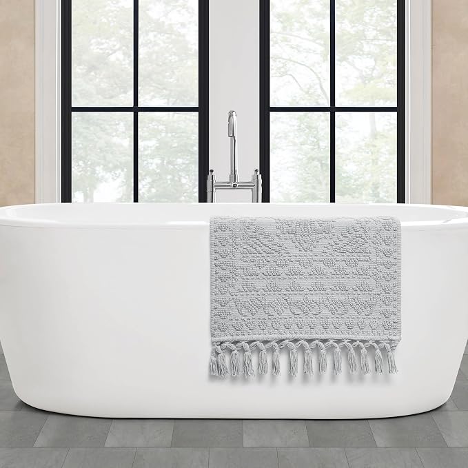 French Connection Nellore Bath Rugs, Woven and Beaded Bath Mats, Durable and Thick Bath Mats for Bathroom and Shower Rugs, 20" x 38", Light Grey