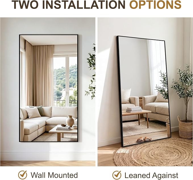 Rectangular Bathroom Mirror, 55"x30" Black Metal Framed Vanity Mirror | HD Shatterproof Wall Mirror, Horizontal or Vertical Hanging, Easy Installation for Bathroom, Bedroom, Living Room, Entryway