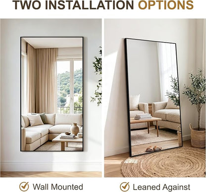 Rectangular Bathroom Mirror, 55"x30" Black Metal Framed Vanity Mirror | HD Shatterproof Wall Mirror, Horizontal or Vertical Hanging, Easy Installation for Bathroom, Bedroom, Living Room, Entryway