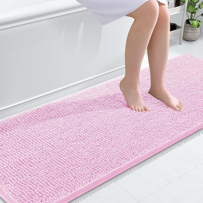 OLANLY Bathroom Runner Rugs 70x24, Extra Soft Absorbent Chenille Bath Rugs | Pink, Quick-Drying Rubber Backing, Machine Washable Long Bath Mat for Bathroom Floor, Tub and Shower, Home Decor Accessories
