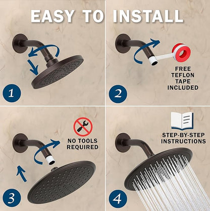 Waterfall Showerhead - 2.5 GPM - Oil-Rubbed Bronze | 9 Inch Large Overhead Rain Shower Head With Self-Clean Nozzles, Adjustable Brass Ball Joint, High Flow Best With Extender Arm