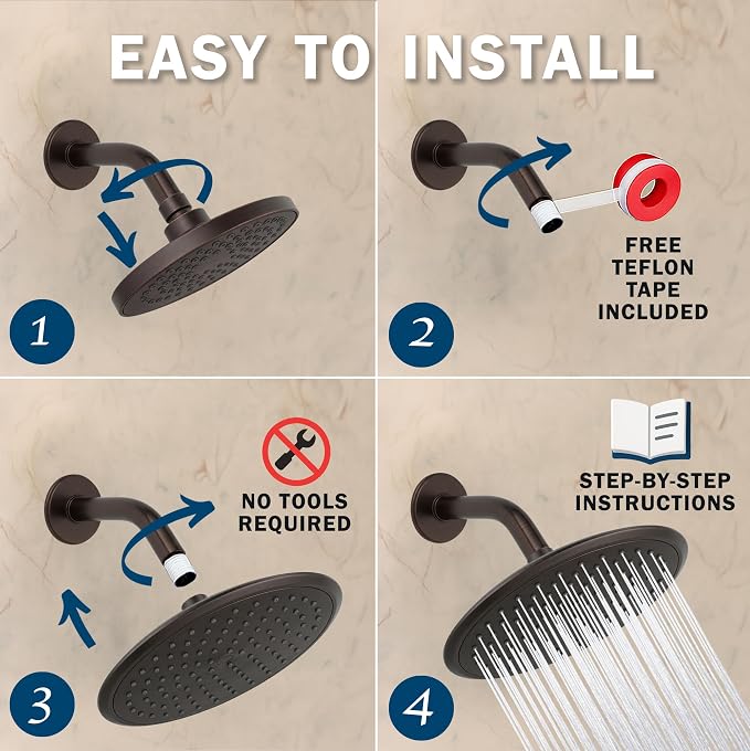 Waterfall Showerhead - 1.8 GPM - Oil-Rubbed Bronze | 9 Inch Large Overhead Rain Shower Head With Self-Clean Nozzles, Adjustable Brass Ball Joint, High Flow Best With Extender Arm