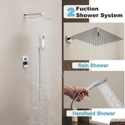 Polished Chrome Shower System with 10-Inch Rain Showerhead and Handheld | Innovative air-injection technology for low pressure, high-flow rate up to 3.22 GPM ensuring powerful consistent stream