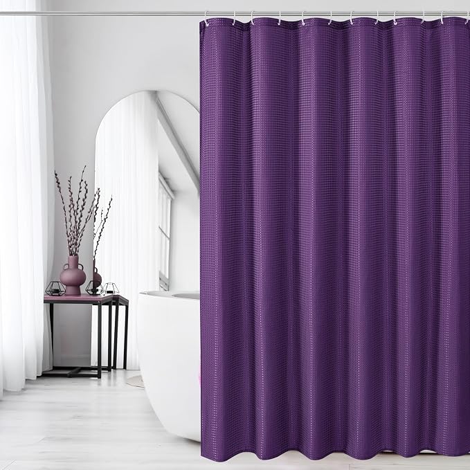 Extra Long Purple Fabric Shower Curtain, 72 x 84 | Tall Cloth-Textured Shower Curtain for Bathroom, Water Repellent, Machine Washable