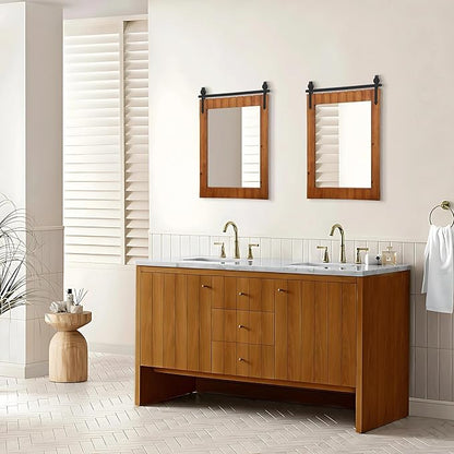 Besdomus Bathroom Rustic Large Mirror: 24"x36" Brown Barn Door Solid Cedar Wood Frame Vanity Mirror - Farmhouse Wall Mounted Mirror for Hallway/Living Room/Bathroom - Home Decor for Fashion-Conscious