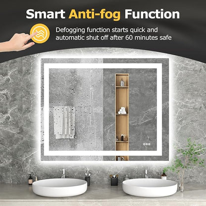 Hivone 48"X40" LED Bathroom Mirror with Lights, Anti-Fog, Dimmable, Backlit + Front Lit, Smart Bathroom Vanity Mirror, Memory Function, Shatterproof, Tempered Glass (Horizontal/Vertical)