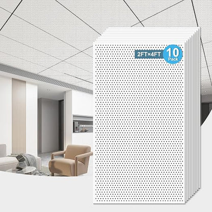 Art3d Acoustic Drop Ceiling Tiles 24x48 10-Pack, Soundproof Panels 2x4ft for Wall Coverings, White