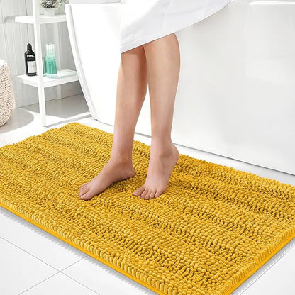 OLANLY Thick Bathroom Runner Rugs 44x24, Chenille Bath Rugs, Golden Yellow | Absorbent Striped, Rubber Backing, Machine Wash, Long Bath Mats for Bathroom Floor, Tub and Shower, Home Decor Accessories