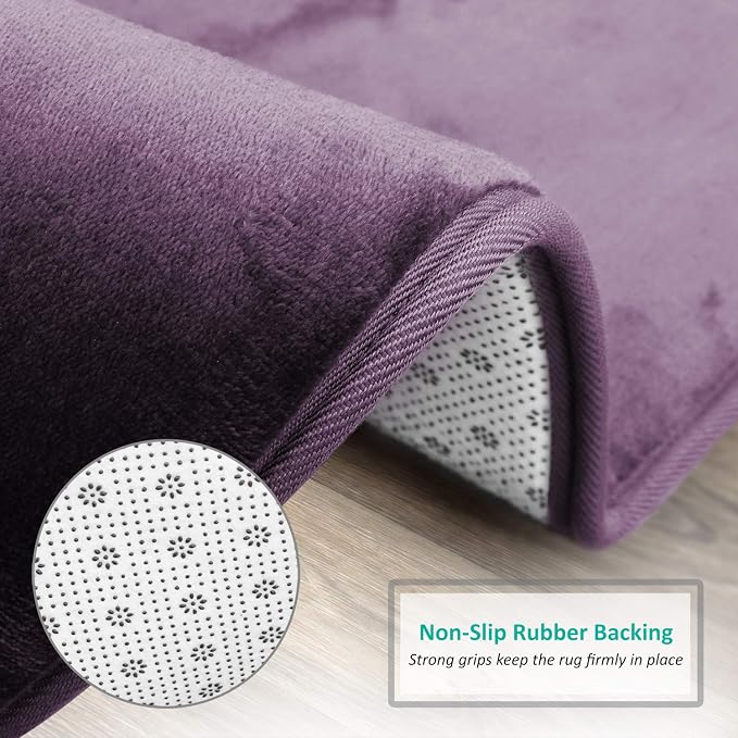 Clara Clark Bathroom Rugs, Velvet Memory Foam Bath Mat, Non-Slip, Machine Washable Bath Rugs - Dries Quickly, Ultra Soft Plush Bath Mats for Bathroom, 17 x 24, Dark Purple