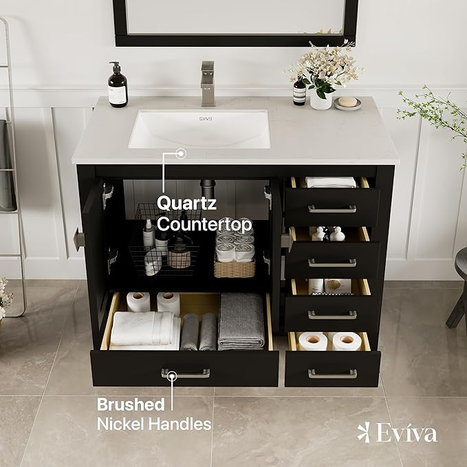 Eviva London 42 in. Espresso Single Sink Bath Vanity with Carrara Quartz Top and Undermount Porcelain Sink