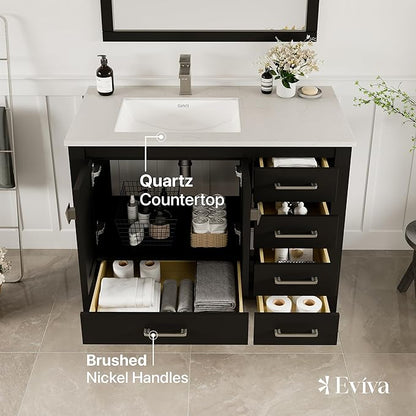 Eviva London 42 in. Espresso Single Sink Bath Vanity with Carrara Quartz Top and Undermount Porcelain Sink