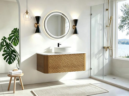 36 Inch Modern Bathroom Vanity with Ceramic Sink, Floating Bathroom Vanity Cabinet with Sintered Stone Top&Solid Wood Hammered Frame, Single Sink Bathroom Vanities w/Soft-Close Drawers,Natural