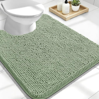 OLANLY Toilet Rugs U-Shaped 24x20, Soft Absorbent Chenille Contour Rugs | Sage Green, Quick-Drying Rubber Backing, Machine Washable Non-Slip Shaggy Bathroom Mat for Toilet, Home Decor Accessories